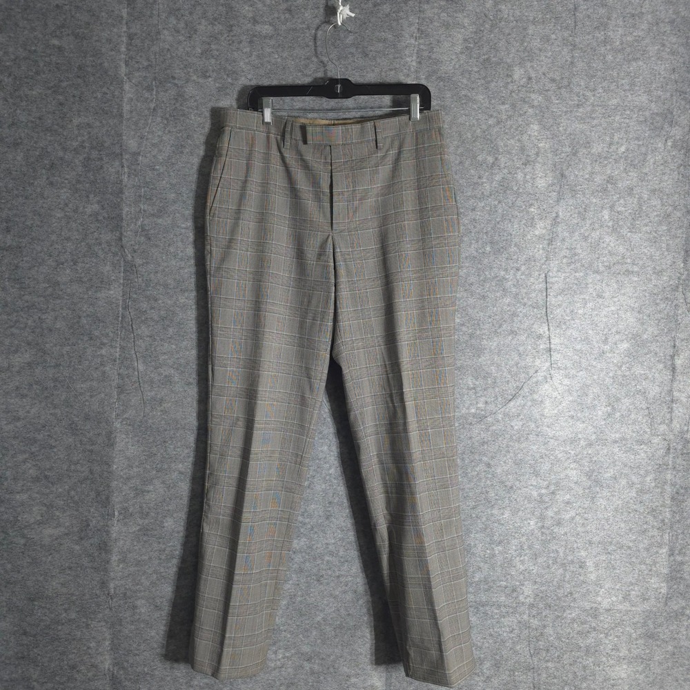 Banana Republic Dress Pants Mens 33x32 Gray Tan Plaid Slim Fit Business Casual